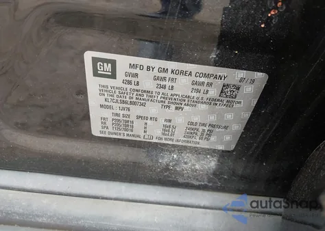 2020 Chevrolet Trax Fwd Lt z USA, uszkodzony, nr VIN KL7CJLSB6LB007342